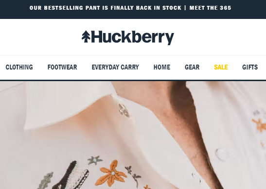 página inicial do huckberry