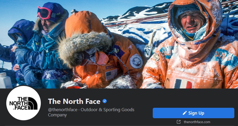 a página do Facebook da the north face